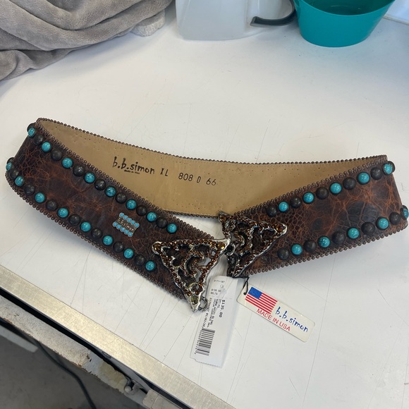 B.B. Simon Accessories - B.B. Simon Turquoise Studded Brown Belt